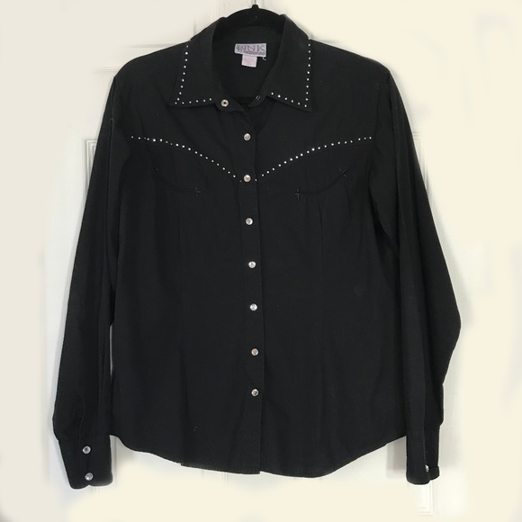 Pink Cattelac Black Western Shirt Snaps Large - Picture 1 of 7